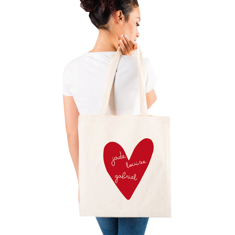 tote bag à personnaliser avec prénom ou phrase coeur rouge