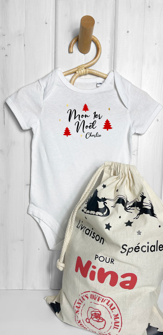 Body bébé blanc mon premier noël prénom personnalisable idée cadeau de noël