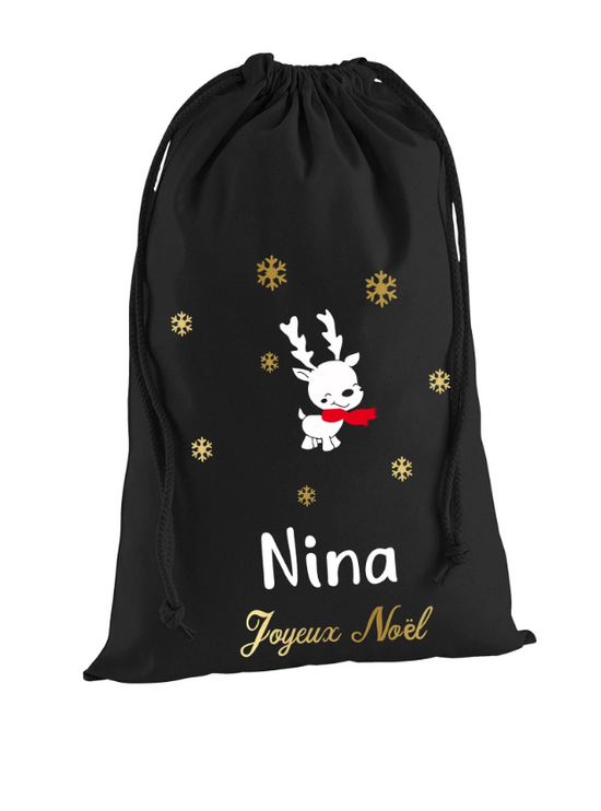 Hotte de noël personnalisée noire avec prénom Le Beausset