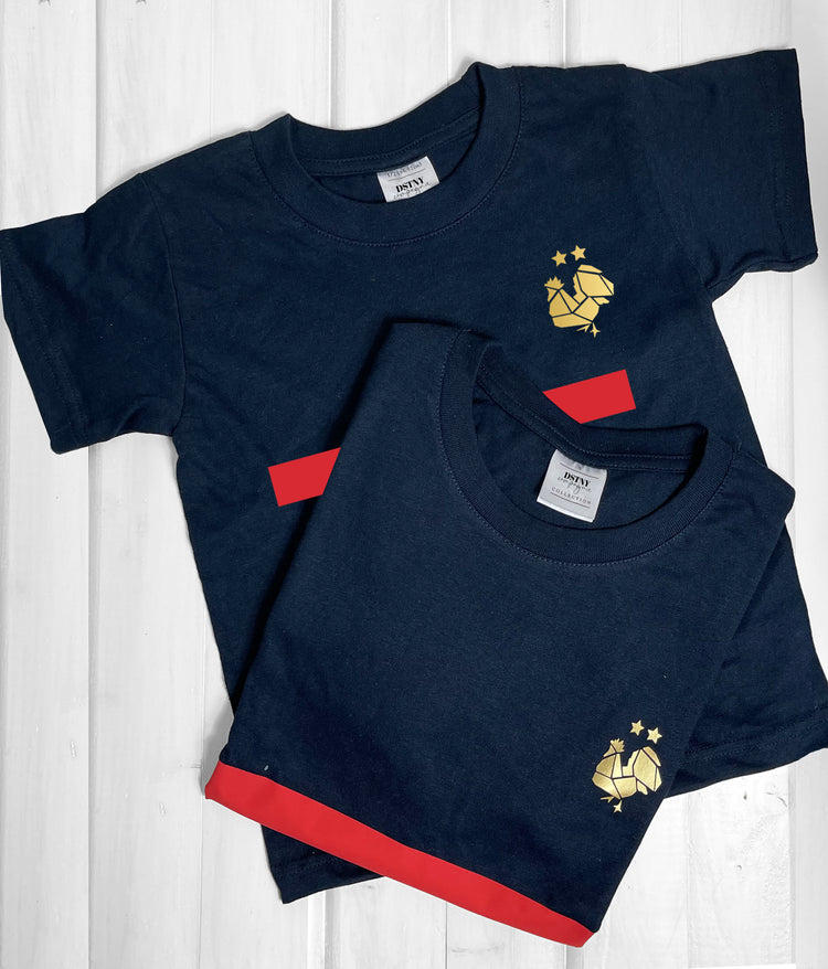 set teeshirt enfant adulte maillot de France coupe du monde, atelier de personnalisation Le Beausset