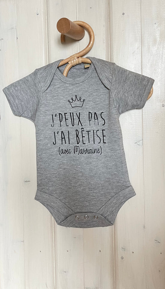 Body manches courtes bébé, J’peux pas j’ai bêtise avec marraine,TAILLE 0-3MOIS