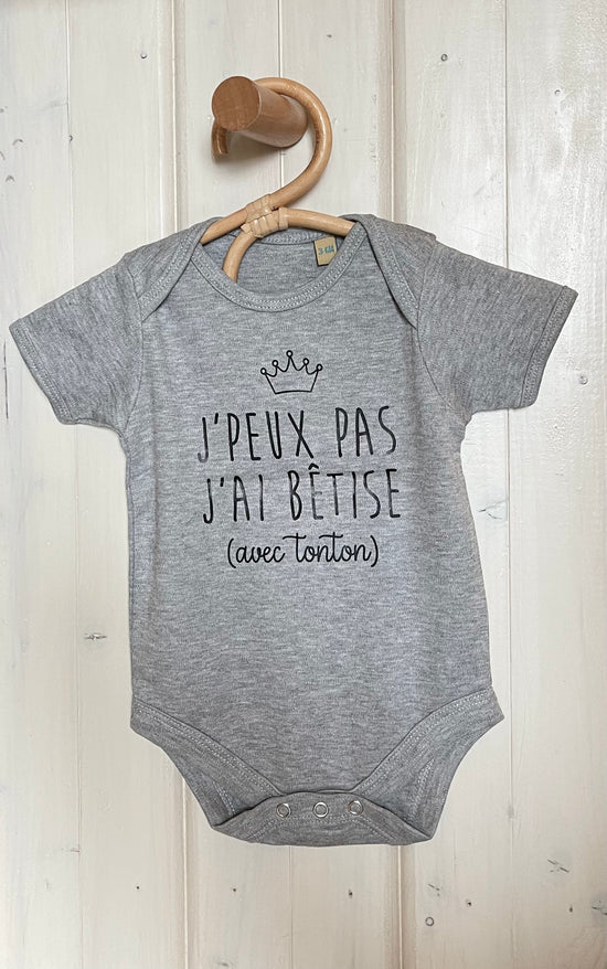 Body manches courtes bébé, J’peux pas j’ai bêtise avec tonton, TAILLE 3-6 MOIS