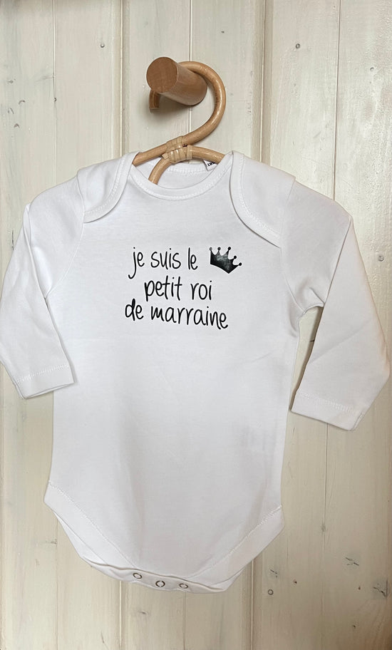 Body bébé manches longues, Je suis le petit roi de marraine, TAILLE 6-12 MOIS