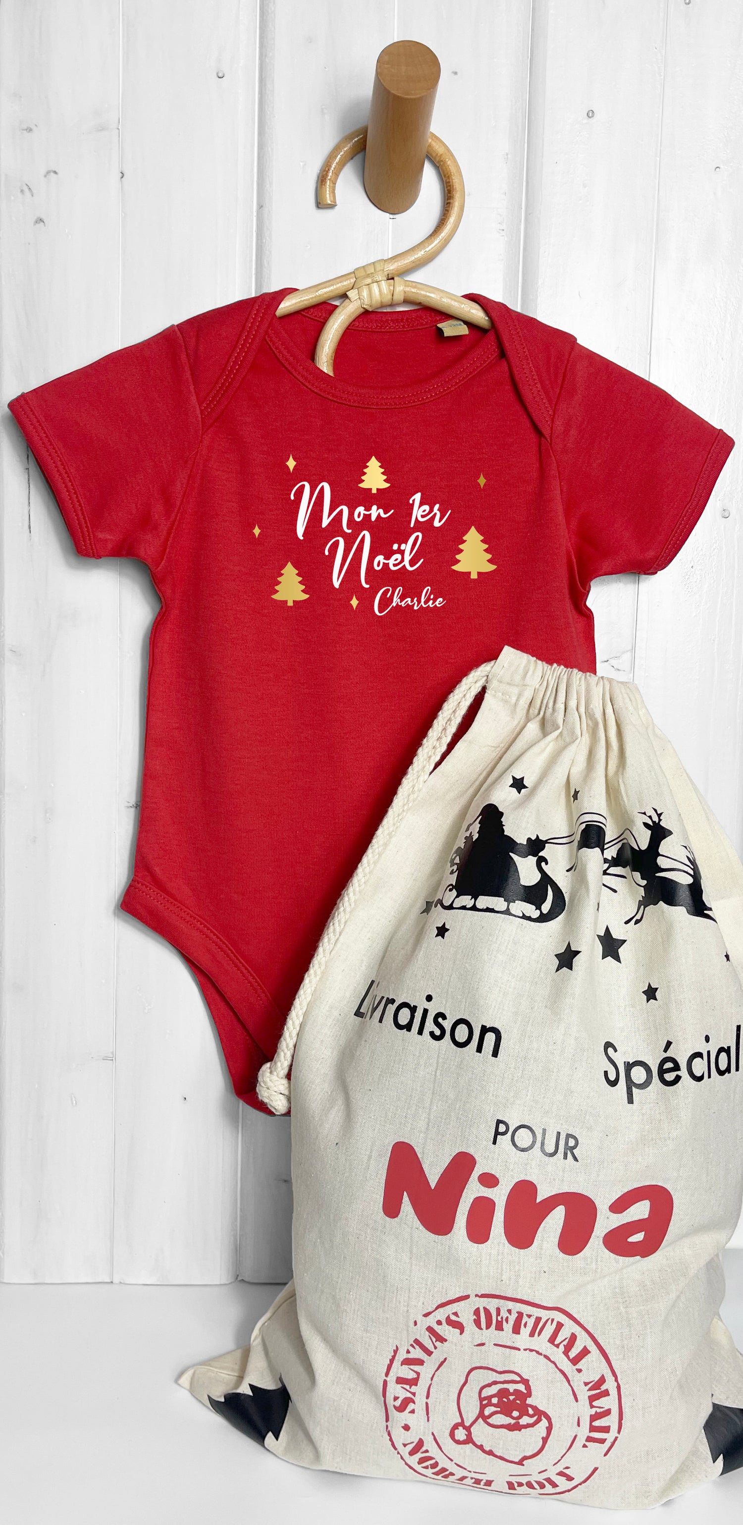 Body bébé rouge personnalisable avec prénom mon premier Noël Le Beausset