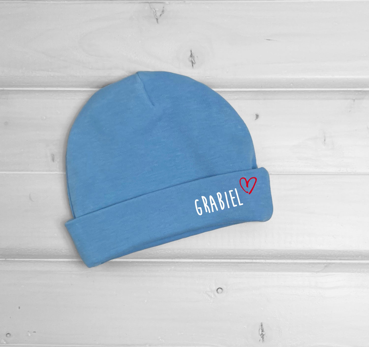 Bonnet naissance personnalisable avec prénom enfant couleur bleu Le Beausset