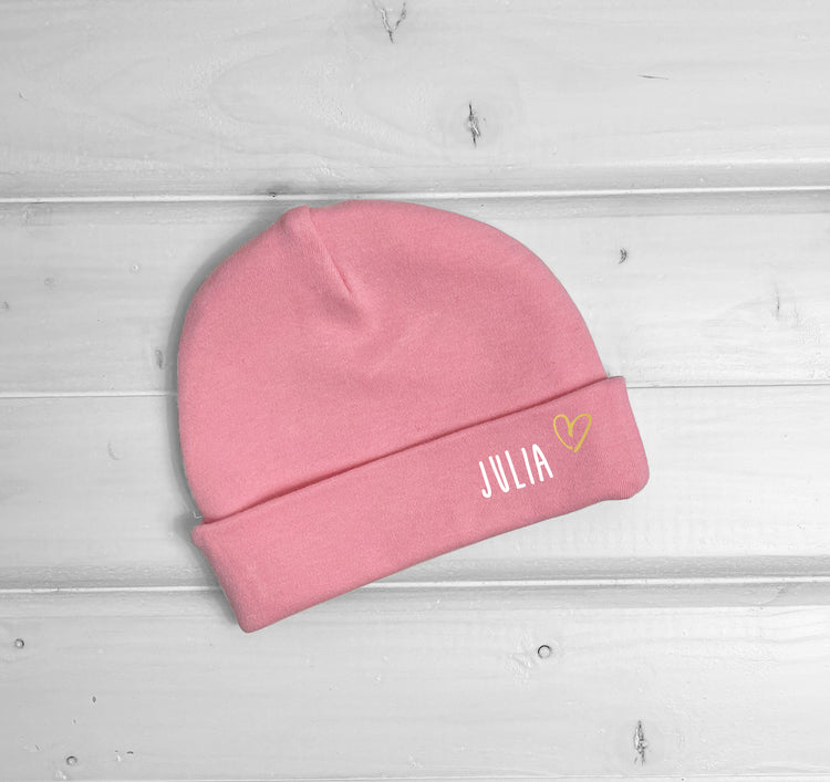 Bonnet naissance pour nouveau né personnalisable avec prénom couleur rose 