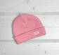 Bonnet naissance pour nouveau né personnalisable avec prénom couleur rose 