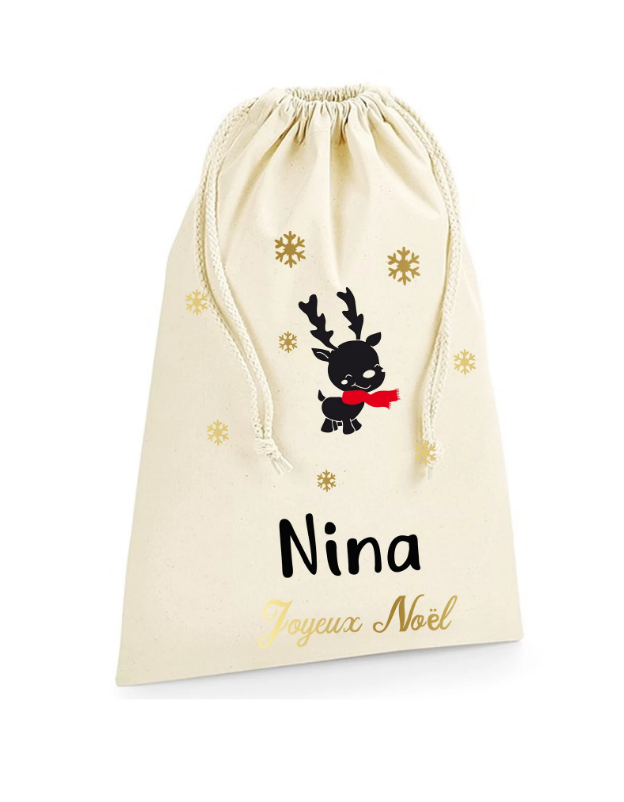 Hotte de noël personnalisée beige écru avec prénom atelier de personnalisation Le Beausset
