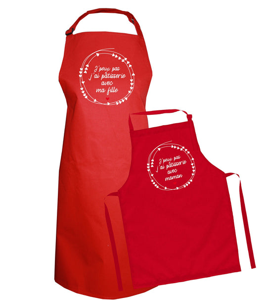 set tablier cuisine rouge personnalisé enfant adulte, Le Beausset