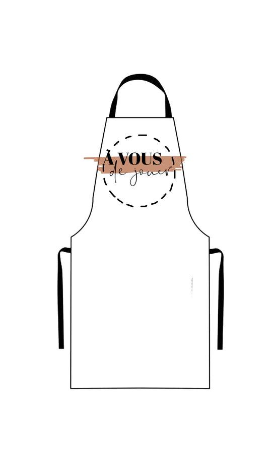 tablier de cuisine personnalisable avec prénom ou phrase. Atelier de personnalisation textile Le Beausset
