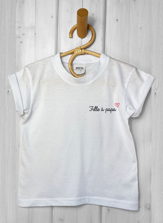 tee shirt enfant fille à papa avec petit coeur rouge