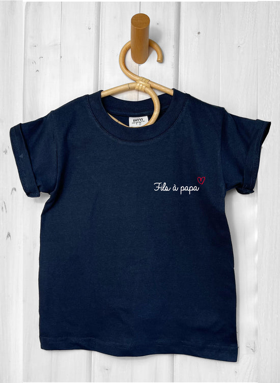 tee shirt enfant fils à papa couleur bleu en coton